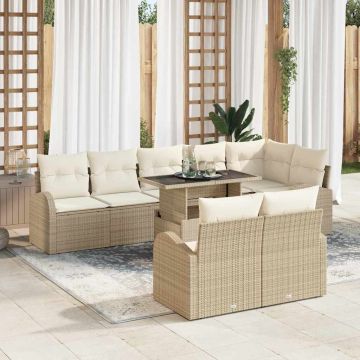 vidaXL Set de canapele pentru grădină cu pernă 9 pcs bej și crem