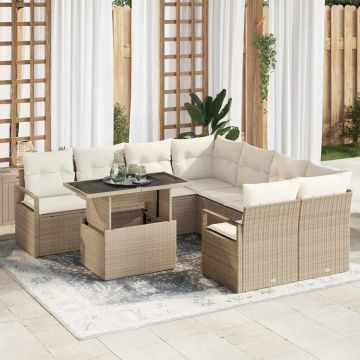 vidaXL Set de canapele pentru grădină cu pernă 9 pcs bej și crem