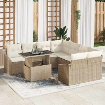 vidaXL Set de canapele pentru grădină cu pernă 9 pcs bej și crem