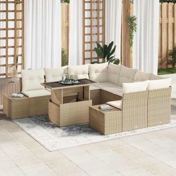 vidaXL Set de canapele pentru grădină cu pernă 9 pcs bej și crem