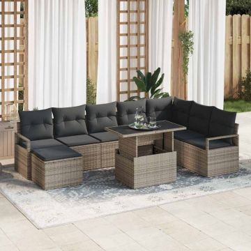 vidaXL Set de canapele pentru grădină cu pernă 9 pcs Gri