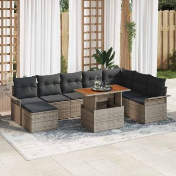 vidaXL Set de canapele pentru grădină cu pernă 9 pcs Gri