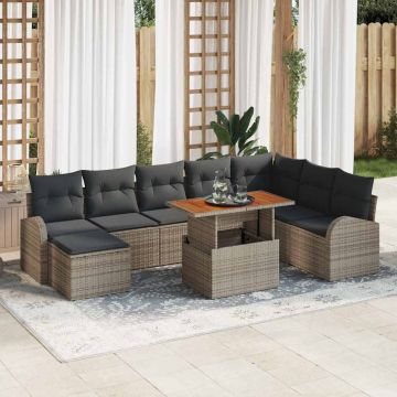 vidaXL Set de canapele pentru grădină cu pernă 9 pcs Gri