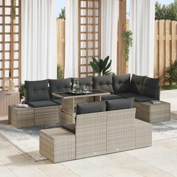 vidaXL Set de canapele pentru grădină cu pernă 9 pcs Gri deschis