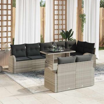 vidaXL Set de canapele pentru grădină cu pernă 9 pcs Gri deschis
