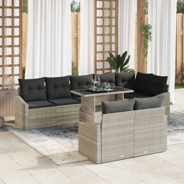 vidaXL Set de canapele pentru grădină cu pernă 9 pcs Gri deschis