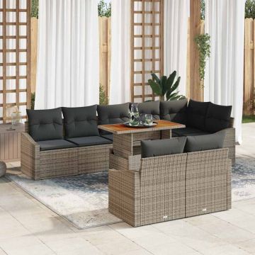 vidaXL Set de canapele pentru grădină cu pernă 9 pcs Gri și Brown