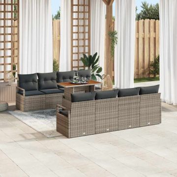 vidaXL Set de canapele pentru grădină cu pernă 9 pcs Gri și Brown