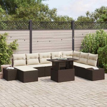vidaXL Set de canapele pentru grădină cu pernă 9 pcs maro și crem