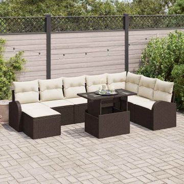 vidaXL Set de canapele pentru grădină cu pernă 9 pcs maro și crem