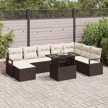 vidaXL Set de canapele pentru grădină cu pernă 9 pcs maro și crem