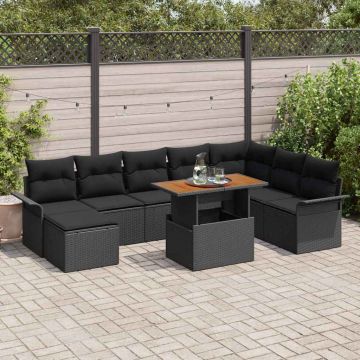 vidaXL Set de canapele pentru grădină cu pernă 9 pcs Negru
