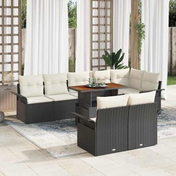 vidaXL Set de canapele pentru grădină cu pernă 9 pcs negru și crem