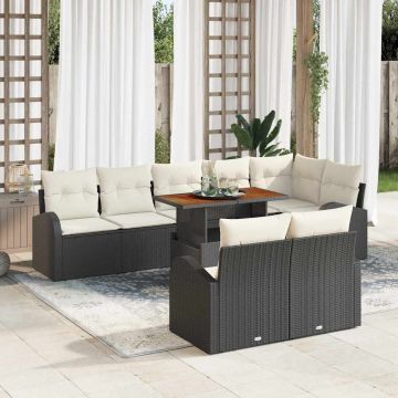 vidaXL Set de canapele pentru grădină cu pernă 9 pcs negru și crem