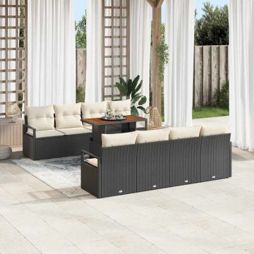 vidaXL Set de canapele pentru grădină cu pernă 9 pcs Negru și Crem