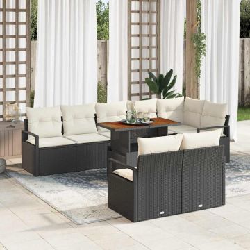 vidaXL Set de canapele pentru grădină cu pernă 9 pcs Negru și Crem