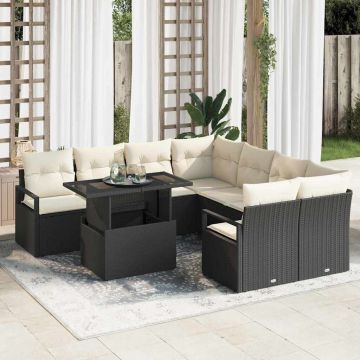 vidaXL Set de canapele pentru grădină cu pernă 9 pcs negru și crem
