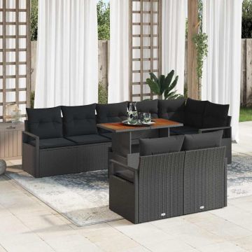 vidaXL Set de canapele pentru grădină cu pernă 9 pcs Negru și Maro