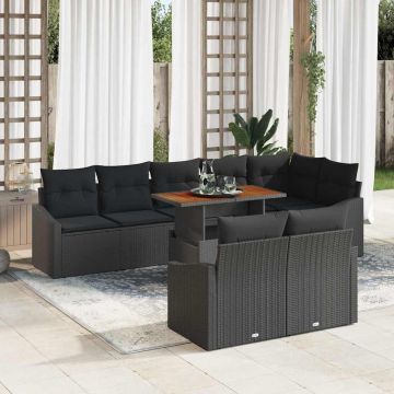 vidaXL Set de canapele pentru grădină cu pernă 9 pcs Negru și Maro