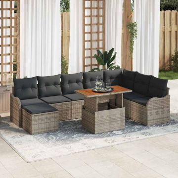 vidaXL Set de canapele pentru grădină cu pernă cu depozitare 9 pcs Gri
