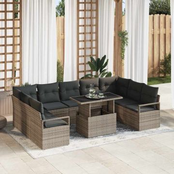 vidaXL Set de canapele pentru grădină cu pernă Manual 10 pcs Gri