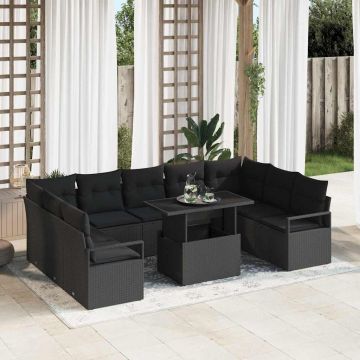vidaXL Set de canapele pentru grădină cu pernă Manual 10 pcs Negru