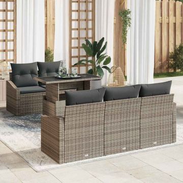 vidaXL Set de canapele pentru grădină cu pernă Manual 6 pcs Gri