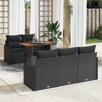 vidaXL Set de canapele pentru grădină cu pernă Manual 6 pcs Negru