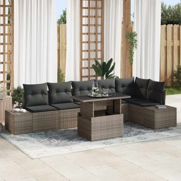 vidaXL Set de canapele pentru grădină cu pernă Manual 7 pcs Gri