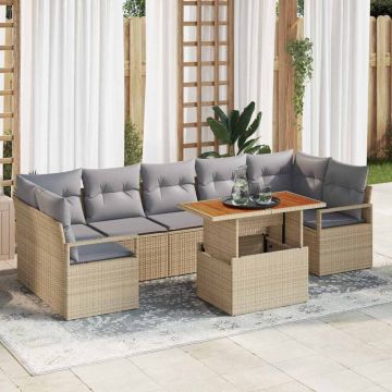 vidaXL Set de canapele pentru grădină cu pernă Manual 8 pcs Bej și gri
