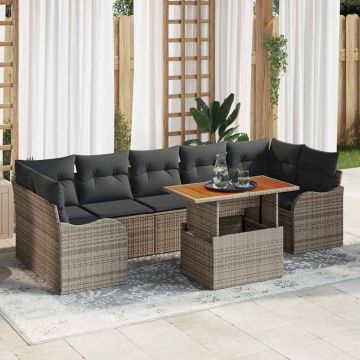 vidaXL Set de canapele pentru grădină cu pernă Manual 8 pcs Gri