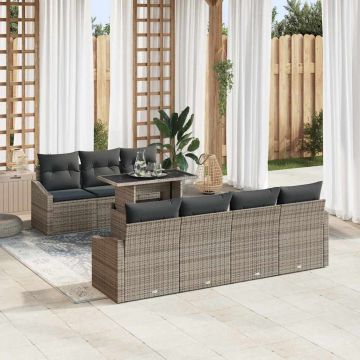 vidaXL Set de canapele pentru grădină cu pernă Manual 8 pcs Gri
