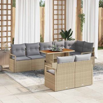 vidaXL Set de canapele pentru grădină cu pernă Manual 9 pcs Bej și gri