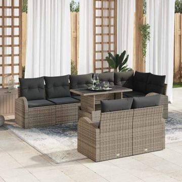 vidaXL Set de canapele pentru grădină cu pernă Manual 9 pcs Gri