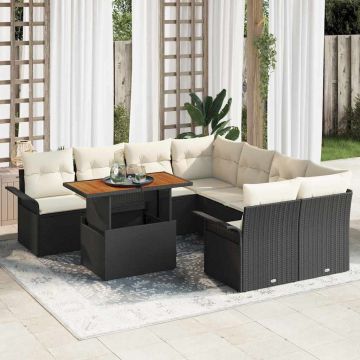 vidaXL Set de canapele pentru grădină cu pernă negru și crem