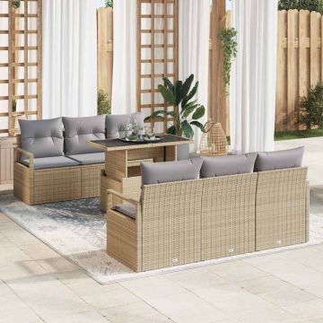 vidaXL Set de canapele pentru grădină Manual 7 pcs bej și gri deschis