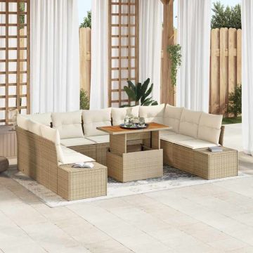 vidaXL Set de masă pentru grădină 10 pcs Bej și crem 100 x 55 x 73 cm
