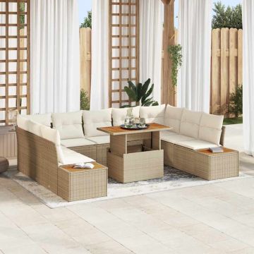 vidaXL Set de masă pentru grădină 10 pcs Bej și crem 100 x 55 x 73 cm