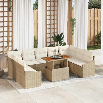 vidaXL Set de masă pentru grădină 10 pcs Bej și crem 100 x 55 x 73 cm