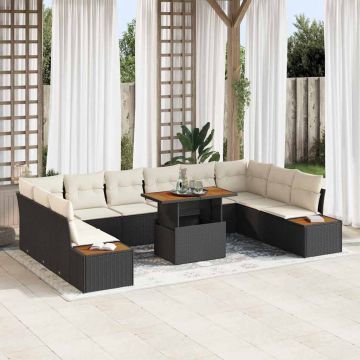 vidaXL Set de masă pentru grădină 11 pcs Negru și Bej 100 x 55 x 73 cm