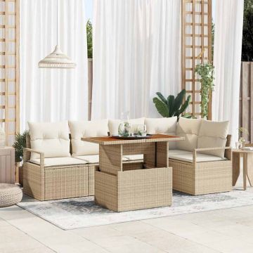 vidaXL Set de masă pentru grădină 6 pcs Bej și crem 100 x 55 x 73 cm
