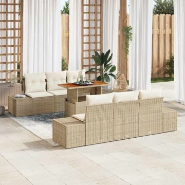 vidaXL Set de masă pentru grădină 7 pcs Bej și crem 100 x 55 x 73 cm