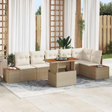 vidaXL Set de masă pentru grădină 7 pcs Bej și crem 100 x 55 x 73 cm