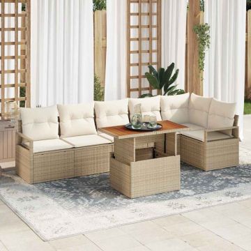 vidaXL Set de masă pentru grădină 7 pcs Bej și crem 100 x 55 x 73 cm