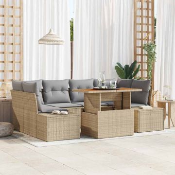 vidaXL Set de masă pentru grădină 7 pcs Bej și gri 100 x 55 x 73 cm