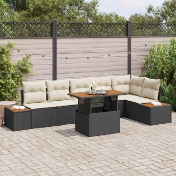 vidaXL Set de masă pentru grădină 7 pcs Negru și Bej 100 x 55 x 73 cm