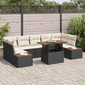 vidaXL Set de masă pentru grădină 8 pcs Negru și Bej 100 x 55 x 73 cm