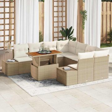 vidaXL Set de masă pentru grădină 9 pcs Bej și crem 100 x 55 x 73 cm