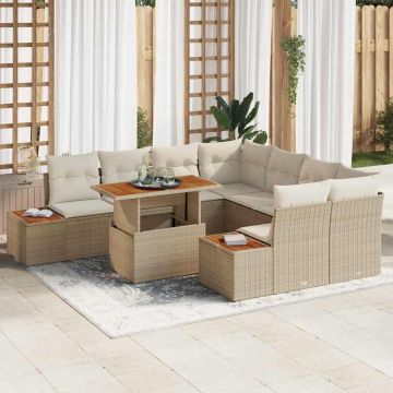 vidaXL Set de masă pentru grădină 9 pcs Bej și crem 100 x 55 x 73 cm