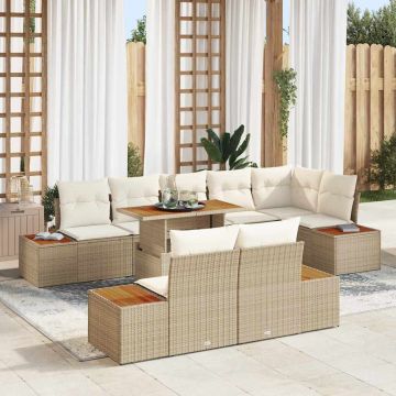 vidaXL Set de masă pentru grădină 9 pcs Bej și crem 100 x 55 x 73 cm
